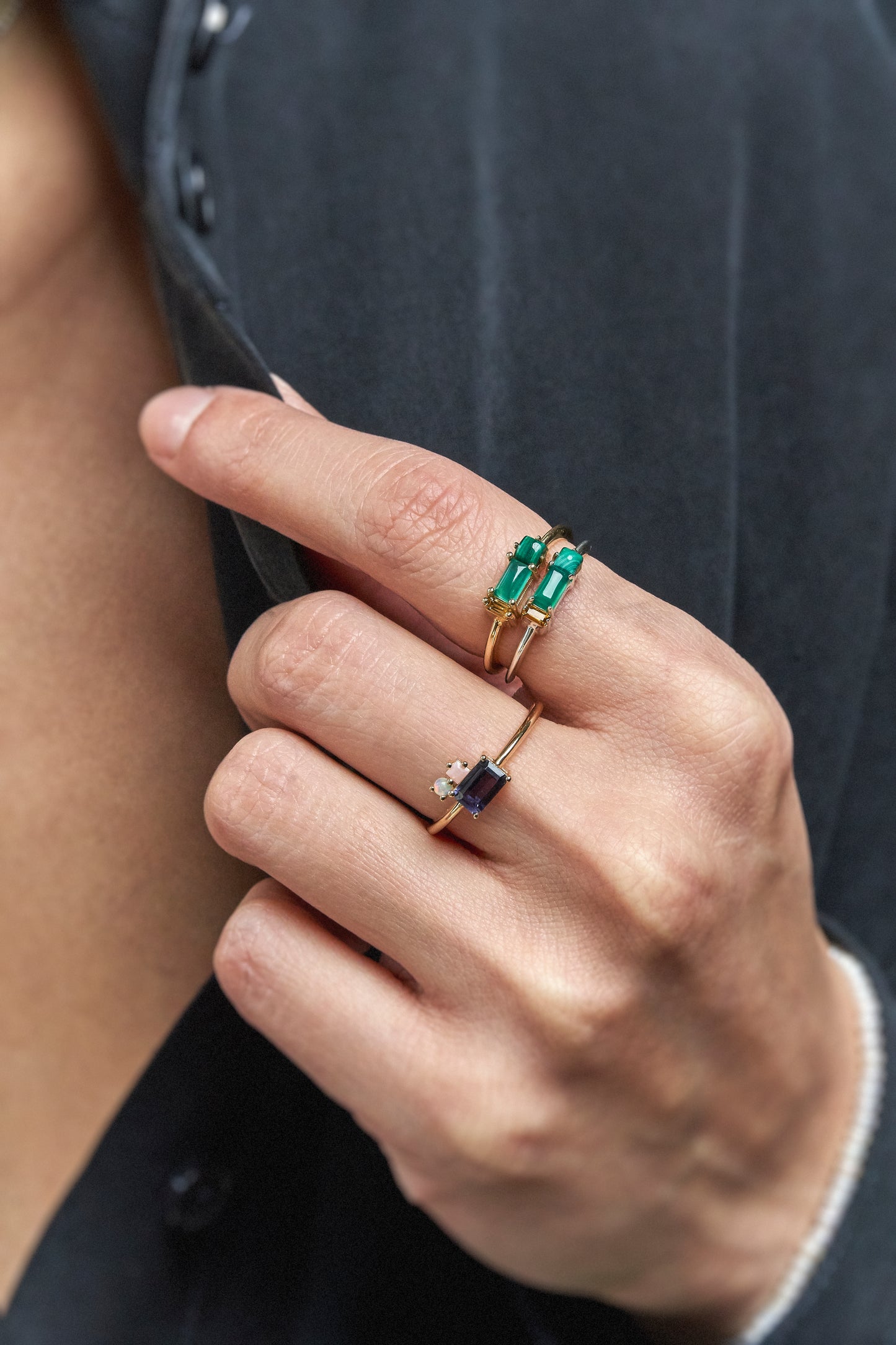Betty Ring with Green Onyx, Malachite and Citrine