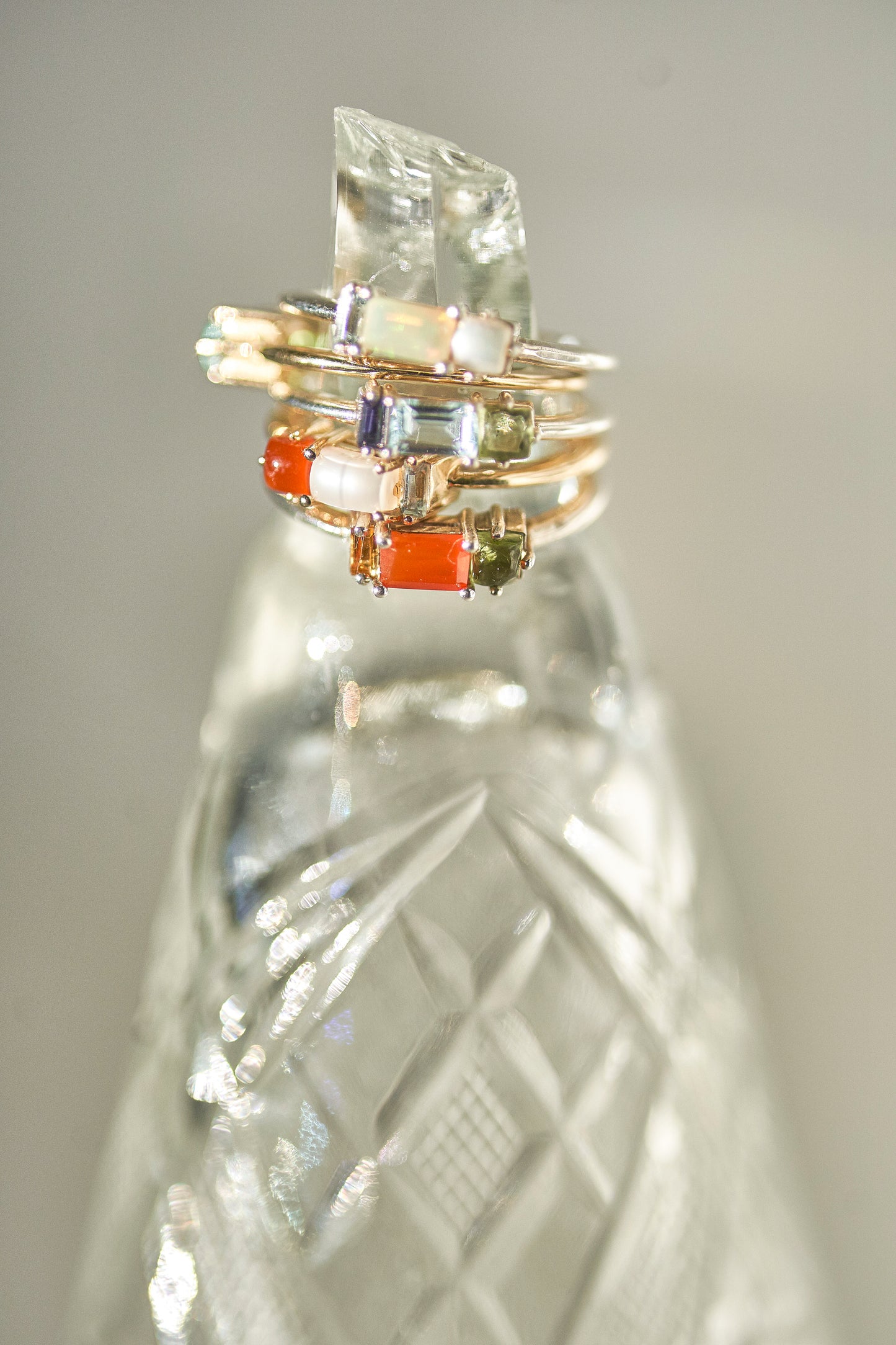 Betty Ring with Fire Opal, Freshwater Pearl & Sky Topaz