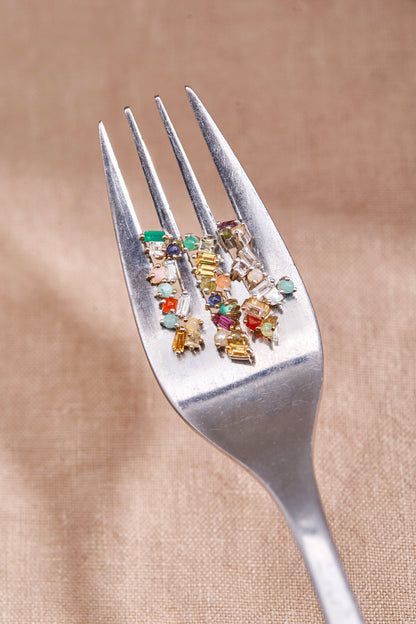 Abigail Trio Stone Earring in White Topaz & Fire Opal
