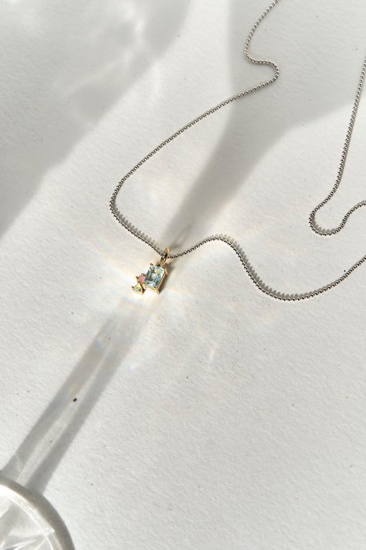 Abigail Trio Stone Pendant with Sky Blue Topaz & Opals