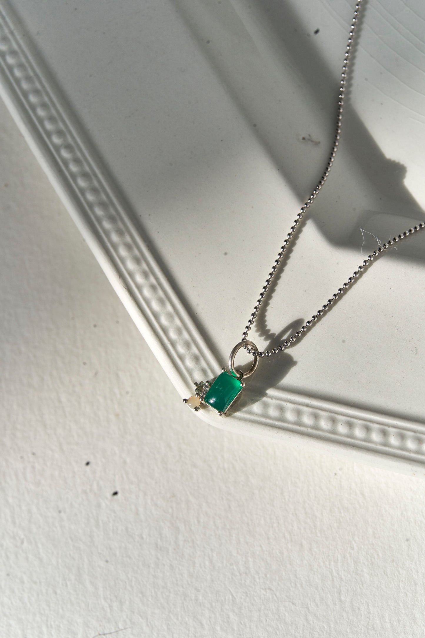 Abigail Trio Stone Pendant with Green Onyx, White Topaz & Fire Opal