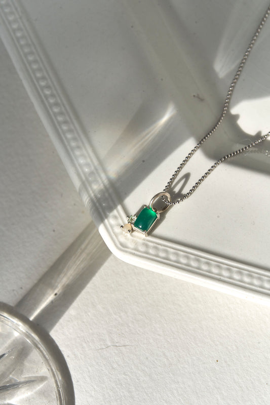 Abigail Trio Stone Pendant with Green Onyx, White Topaz & Fire Opal