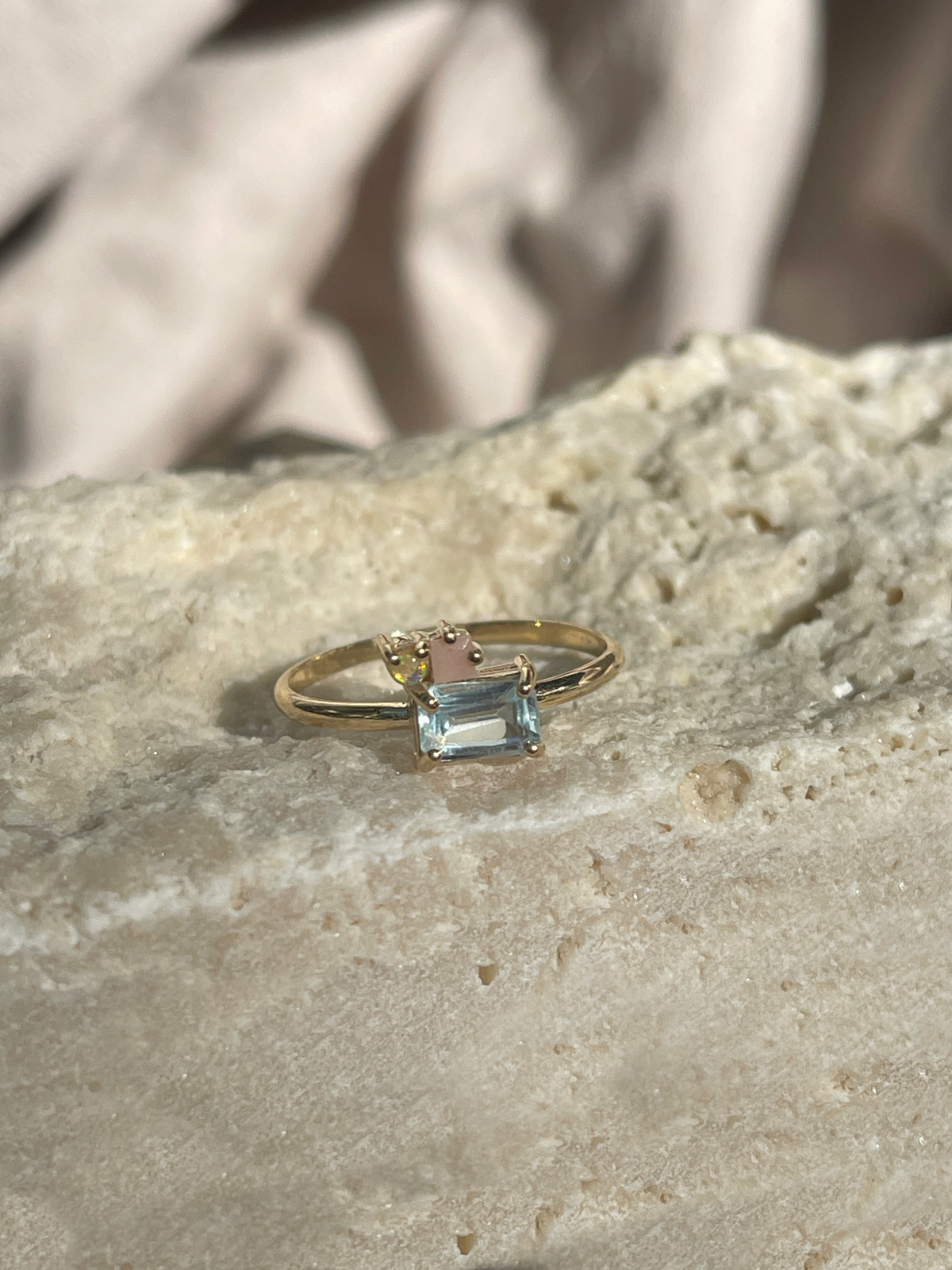 Abigail Ring with Sky Topaz, Pink & Fire Opals