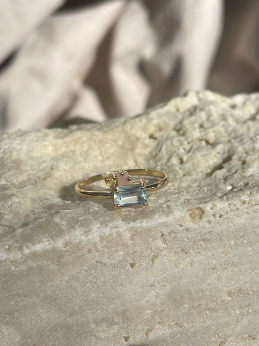 Abigail Ring with Sky Topaz, Pink & Fire Opals
