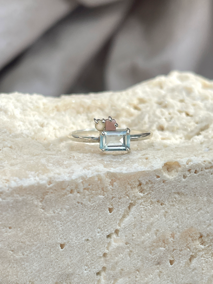 Abigail Ring with Sky Topaz, Pink & Fire Opals