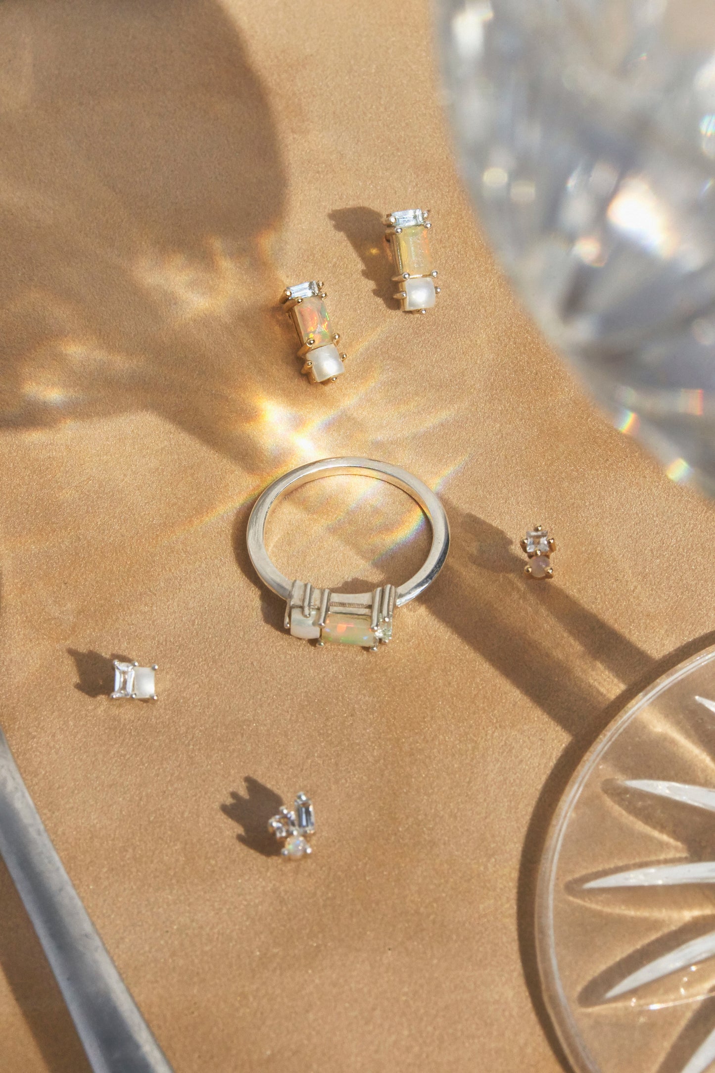 Betty Ring with Fire Opal, Freshwater Pearl & Sky Topaz