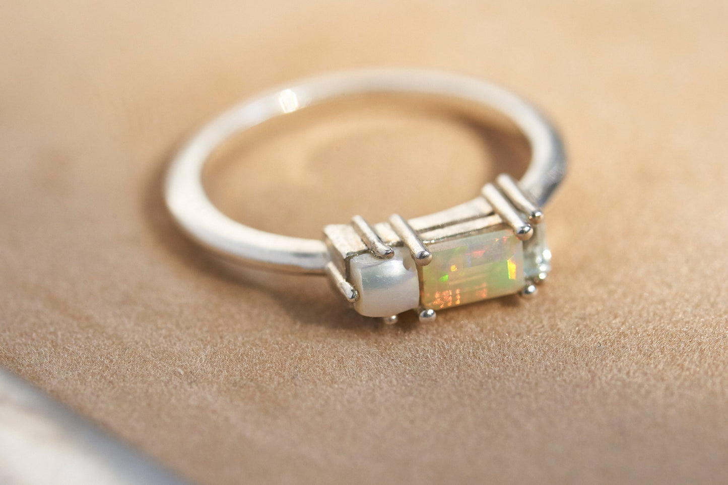Betty Ring with Fire Opal, Freshwater Pearl & Sky Topaz