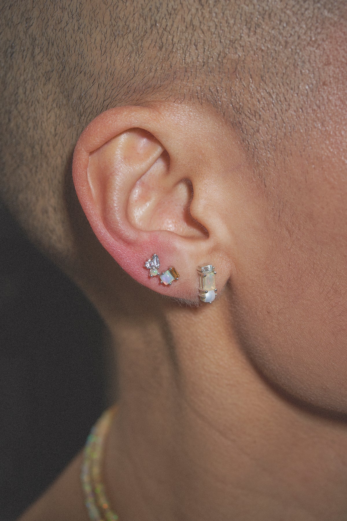 Abigail Trio Stone Earring in White Topaz & Fire Opal