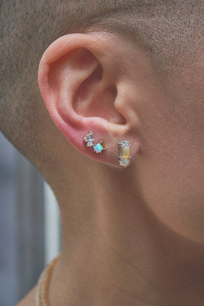 Abigail Trio Stone Earring in White Topaz & Fire Opal