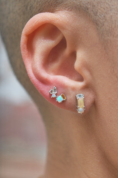 Abigail Trio Stone Earring in White Topaz & Fire Opal