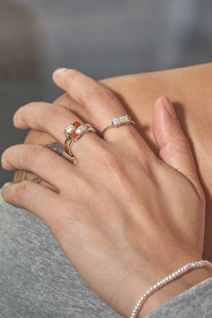 Betty Ring with Fire Opal, Freshwater Pearl & Sky Topaz