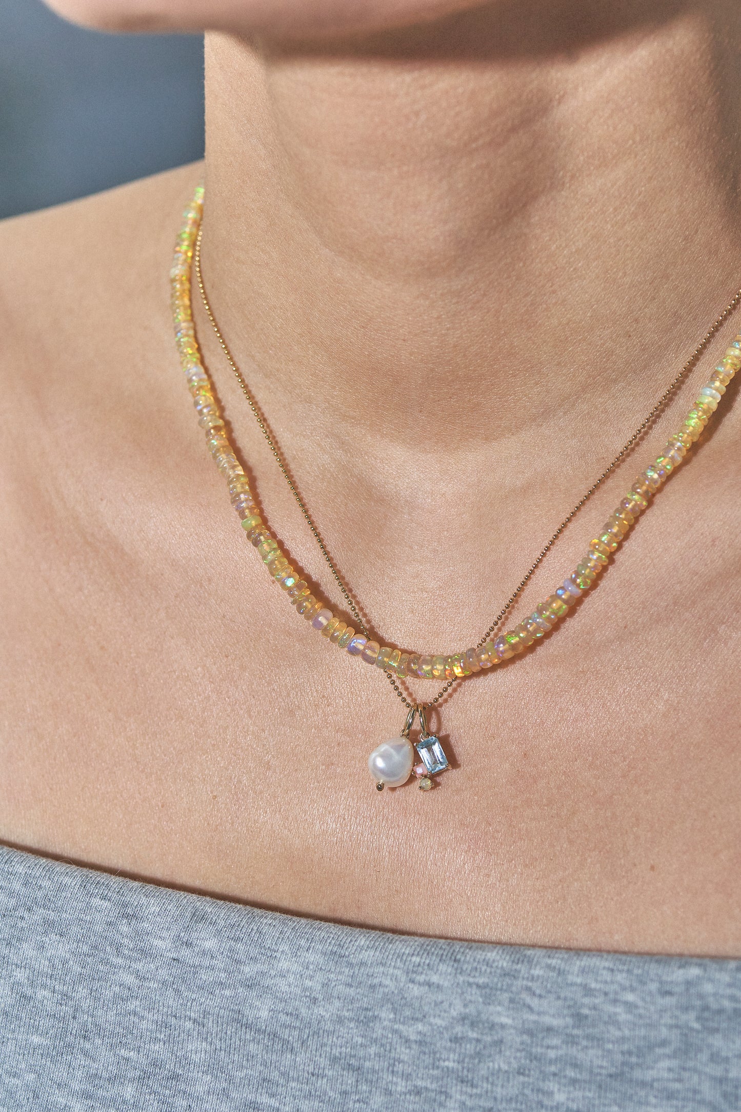 Abigail Trio Stone Pendant with Sky Blue Topaz & Opals