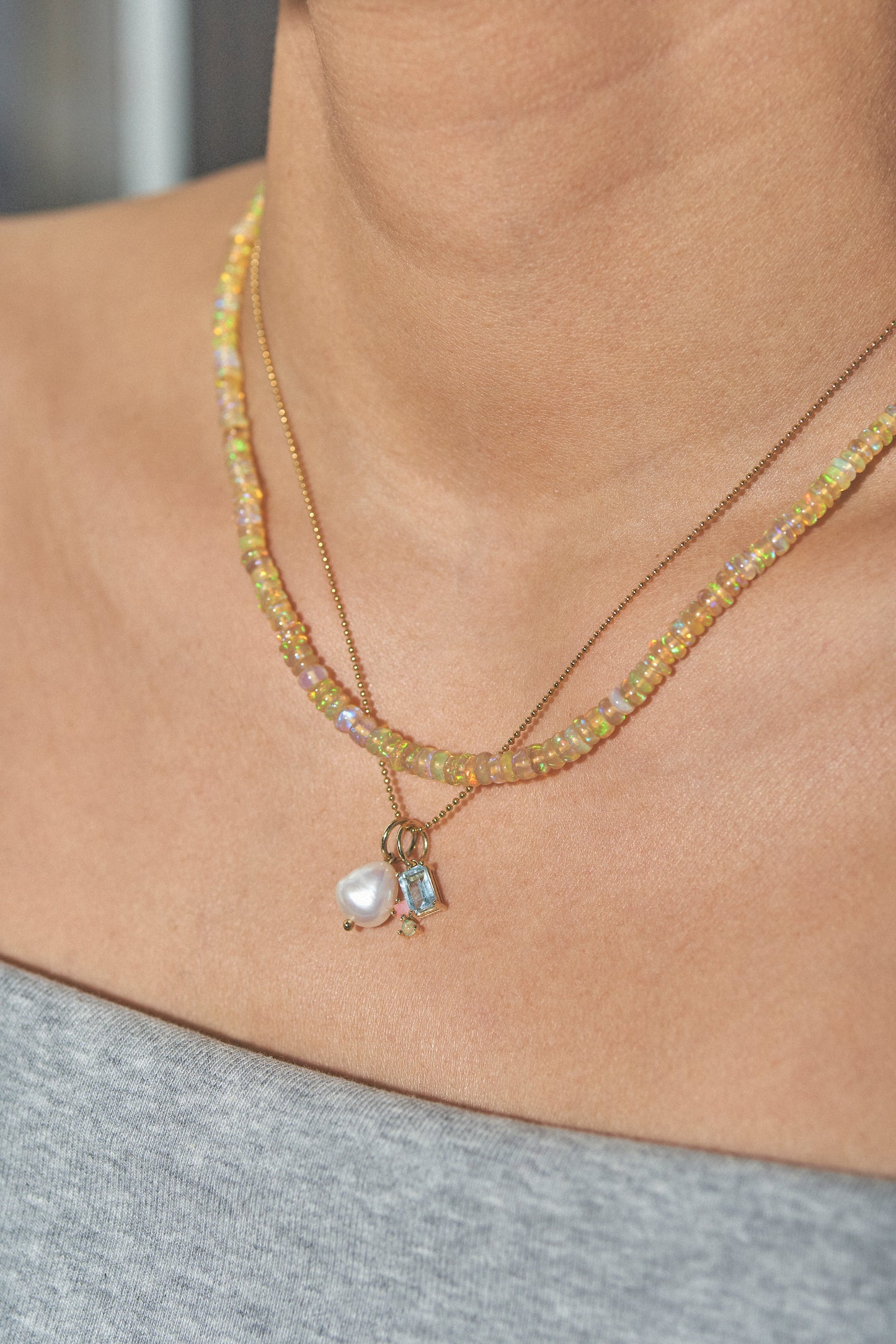 Abigail Trio Stone Pendant with Sky Blue Topaz & Opals