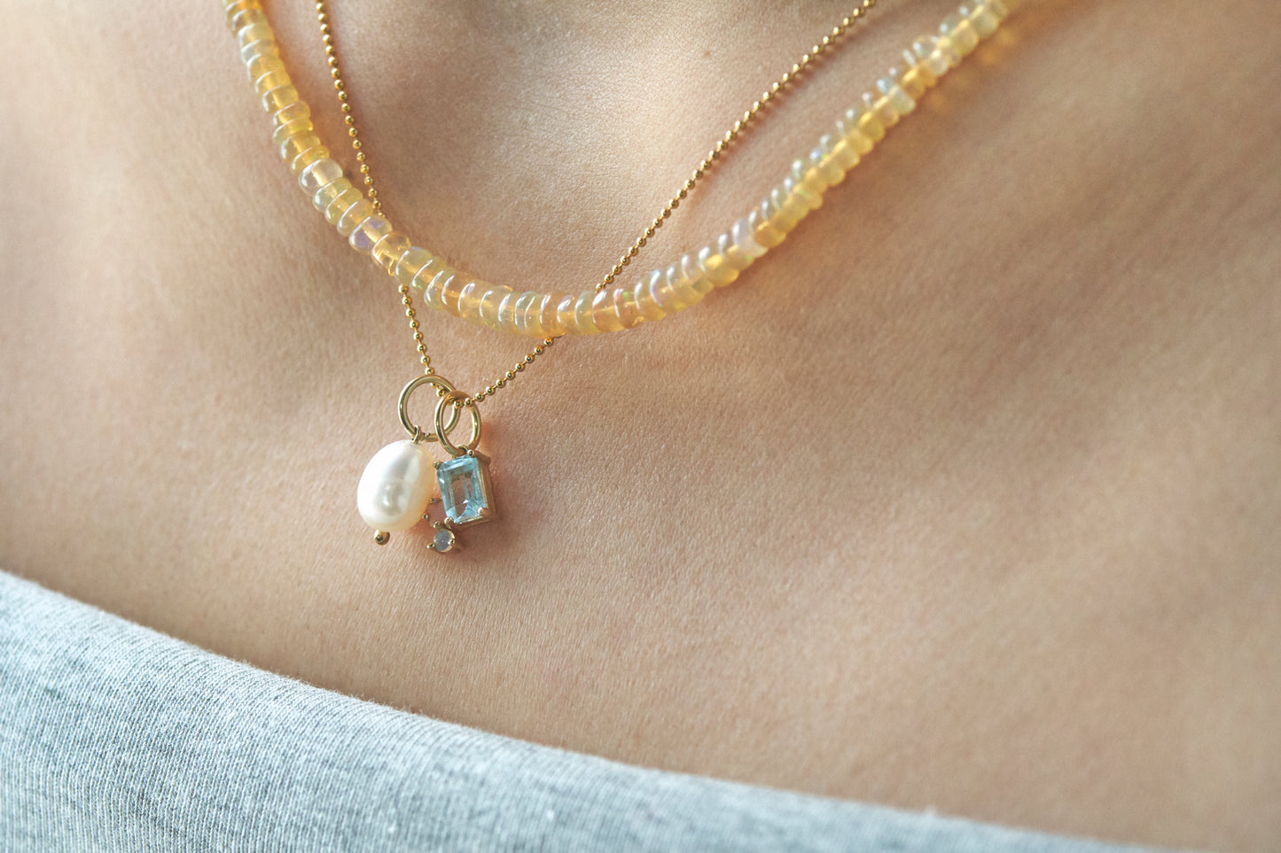 Abigail Trio Stone Pendant with Sky Blue Topaz & Opals