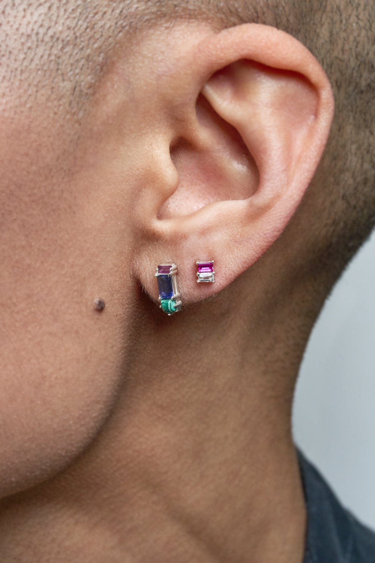 Coco Duo Stone Earring in Ruby & White Topaz