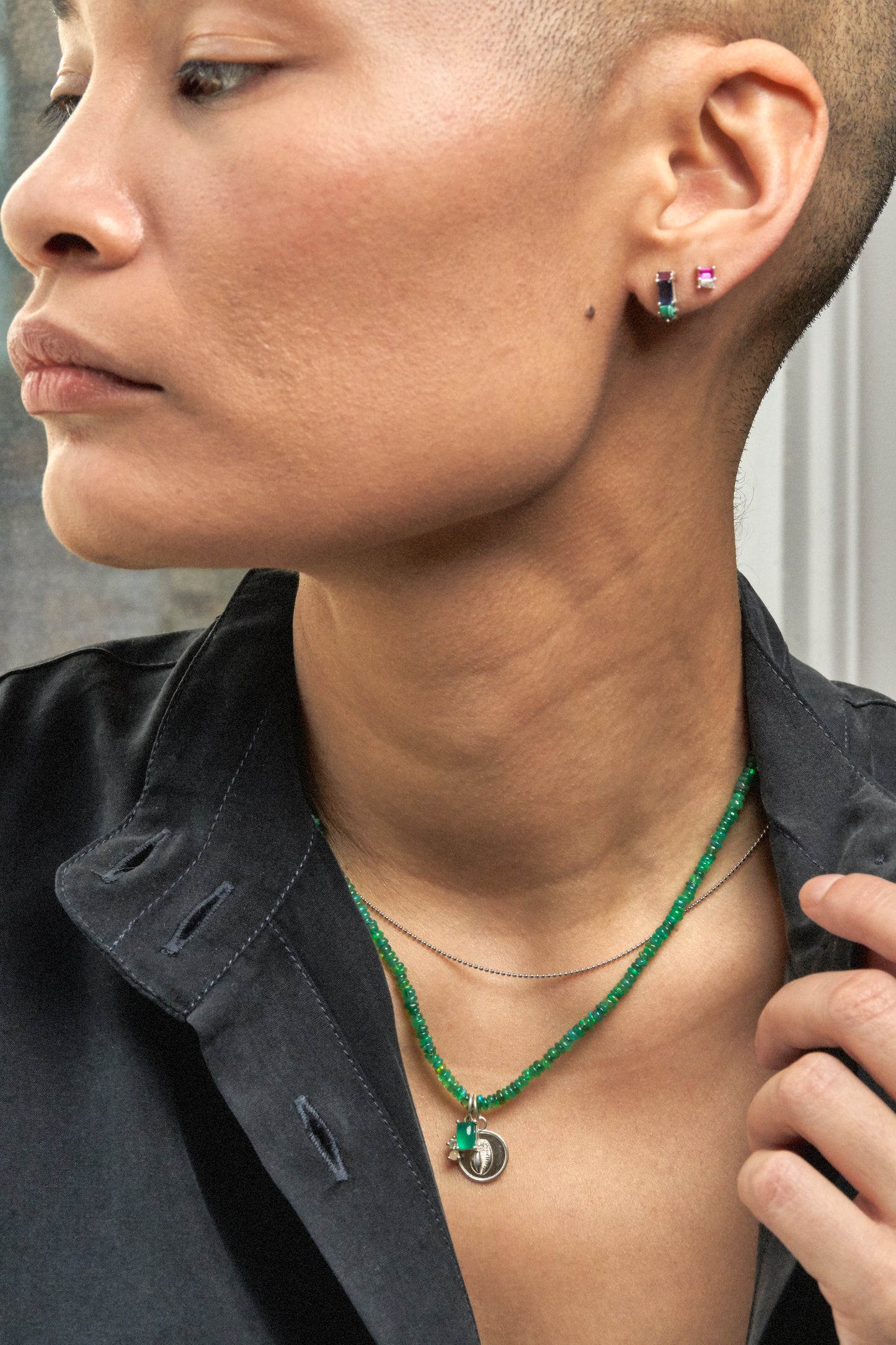 Abigail Trio Stone Pendant with Green Onyx, White Topaz & Fire Opal