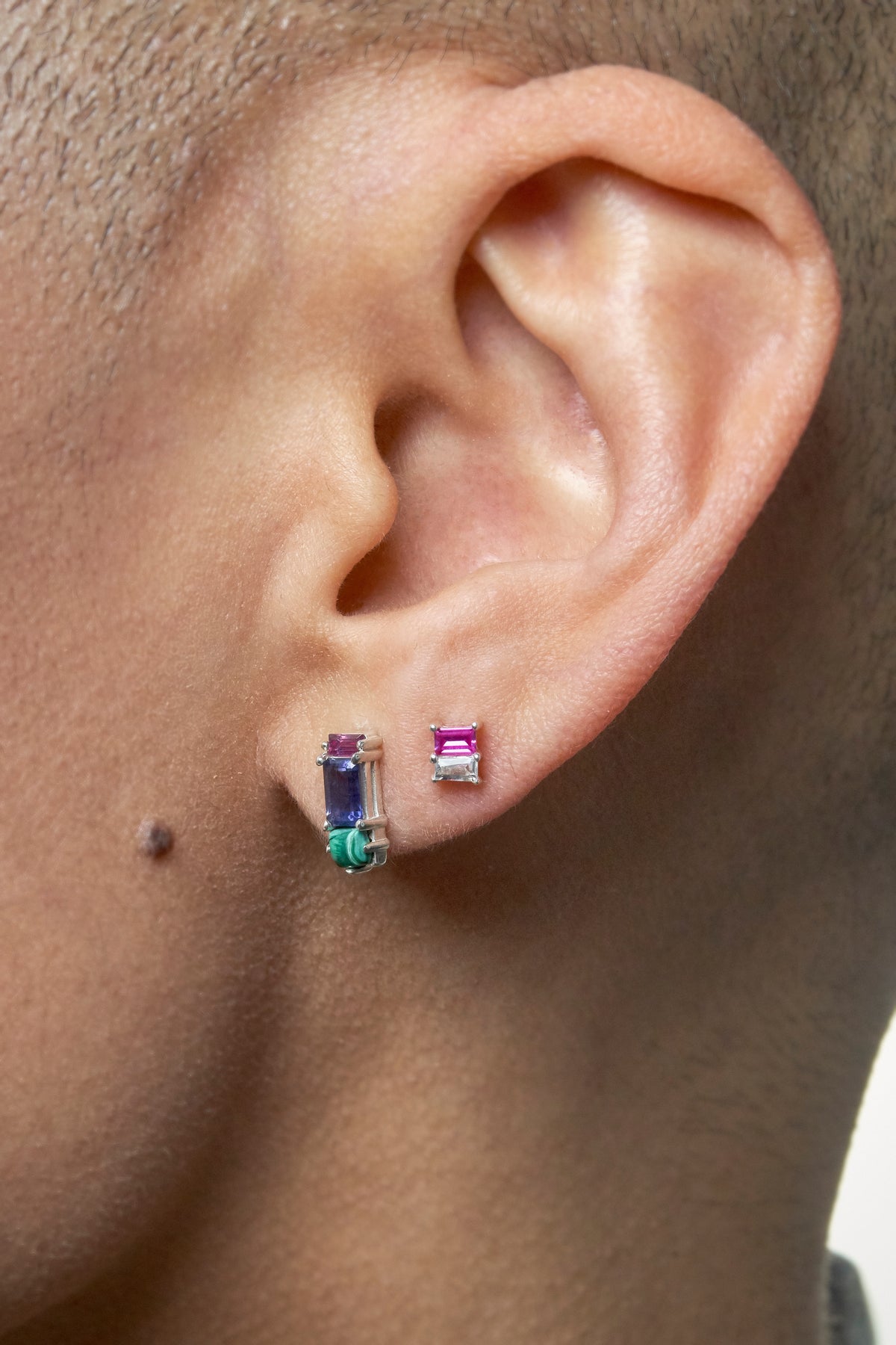 Coco Duo Stone Earring in Ruby & White Topaz