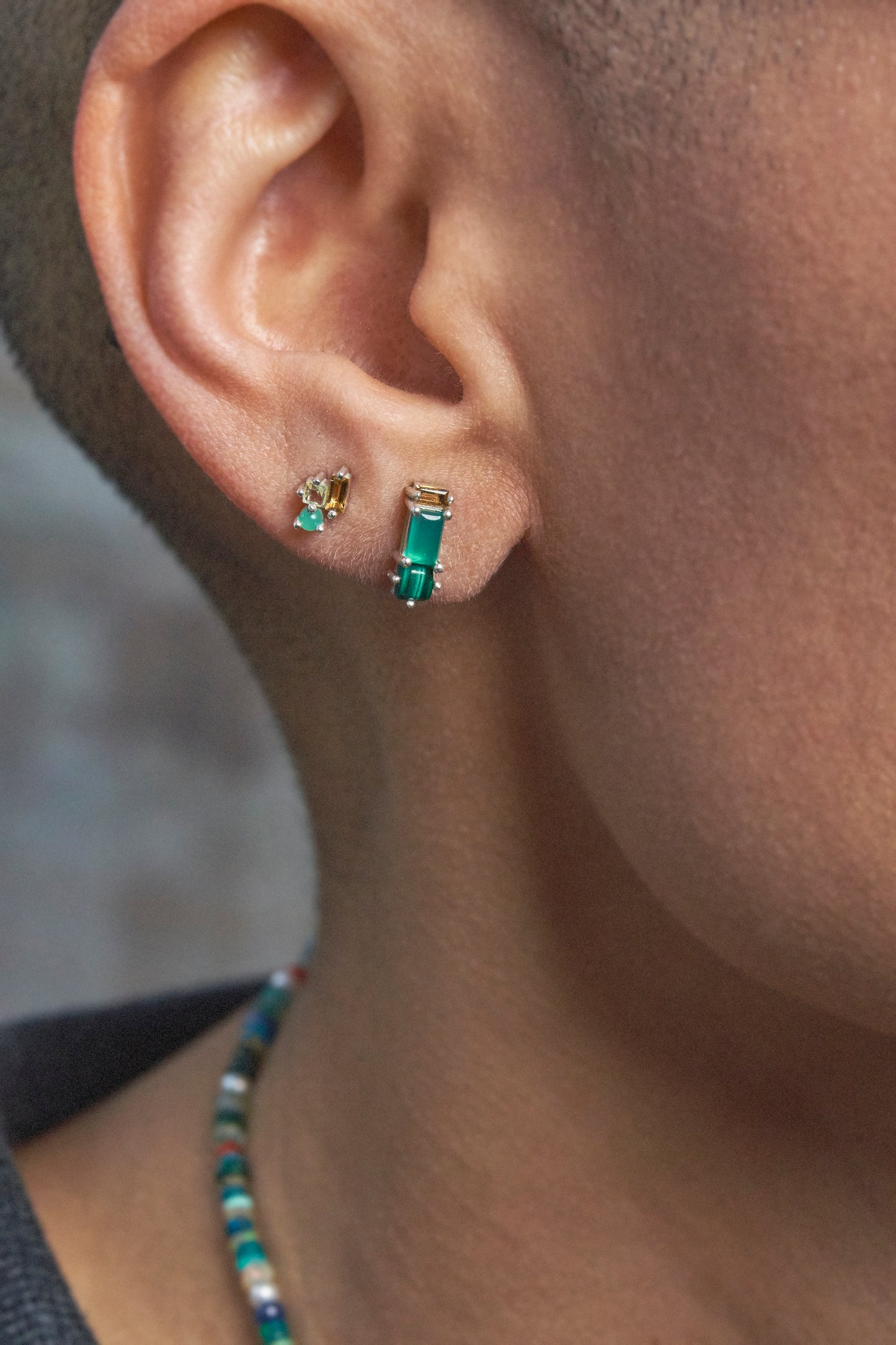 Abigail Trio Stone Earring in Lemon Quartz, Chrysoprase & Citrine