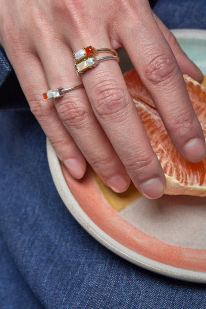 Betty Ring with Fire Opal, Freshwater Pearl & Sky Topaz
