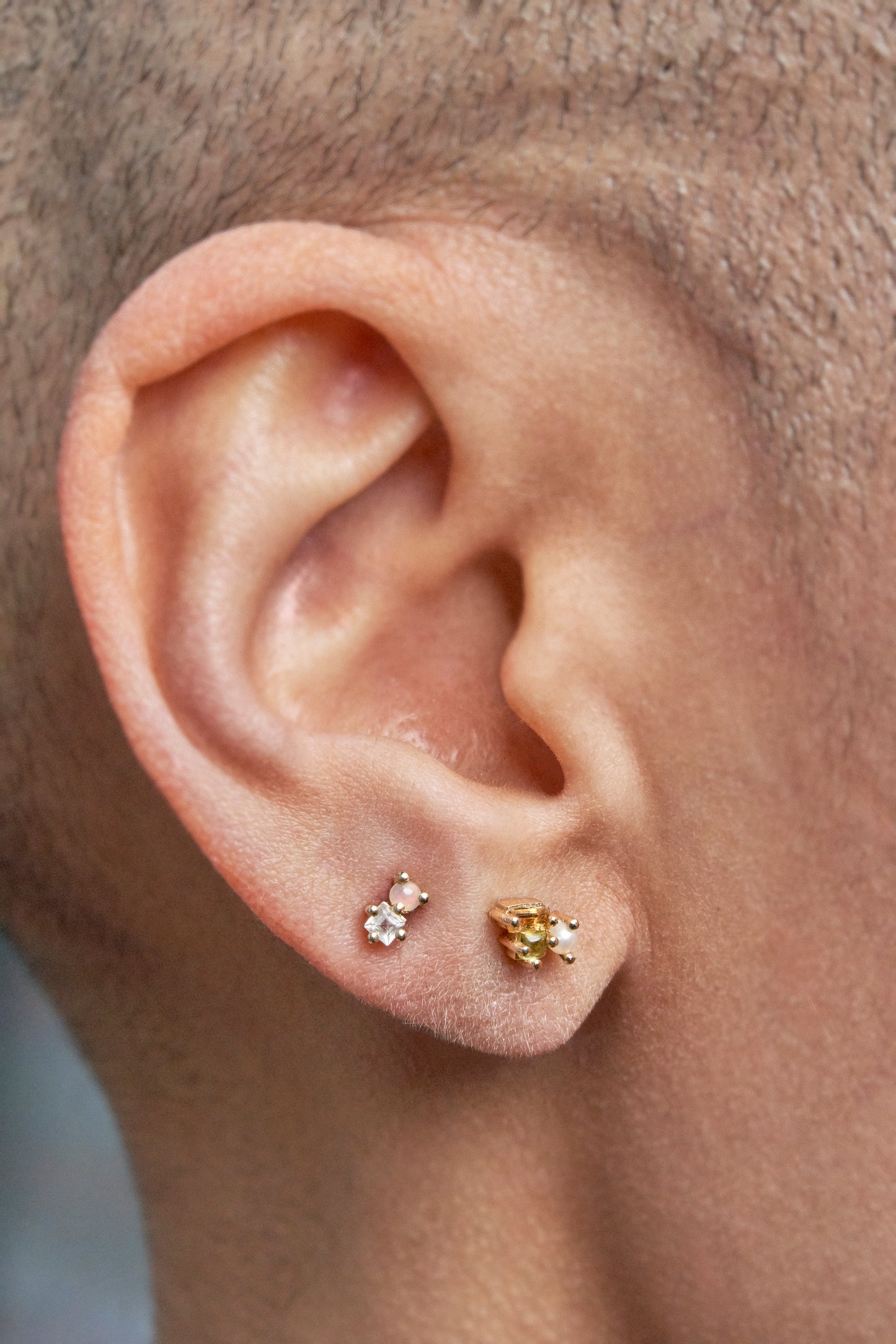 Abigail Duo Stone Earring in White Topaz & Fire Opal