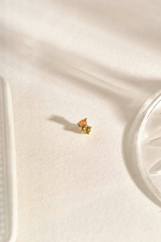 Abigail Duo Stone Earring in Peridot & Orange Moonstone