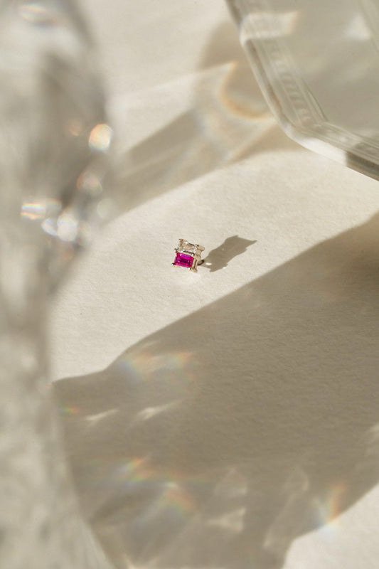 Coco Duo Stone Earring in Ruby & White Topaz