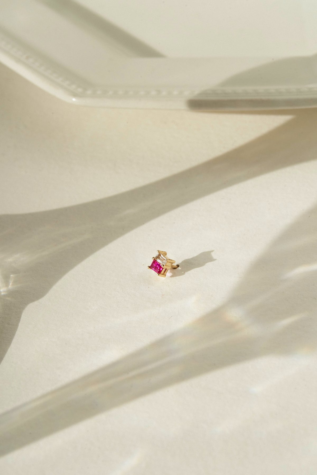 Coco Duo Stone Earring in Ruby & White Topaz