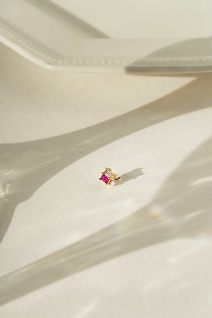 Coco Duo Stone Earring in Ruby & White Topaz